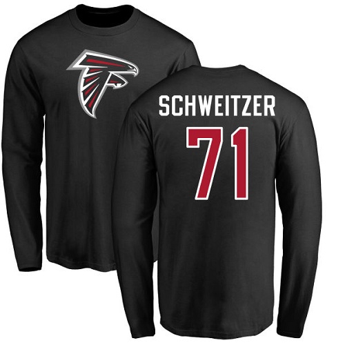 Atlanta Falcons Men Black Wes Schweitzer Name And Number Logo NFL Football #71 Long Sleeve T Shirt